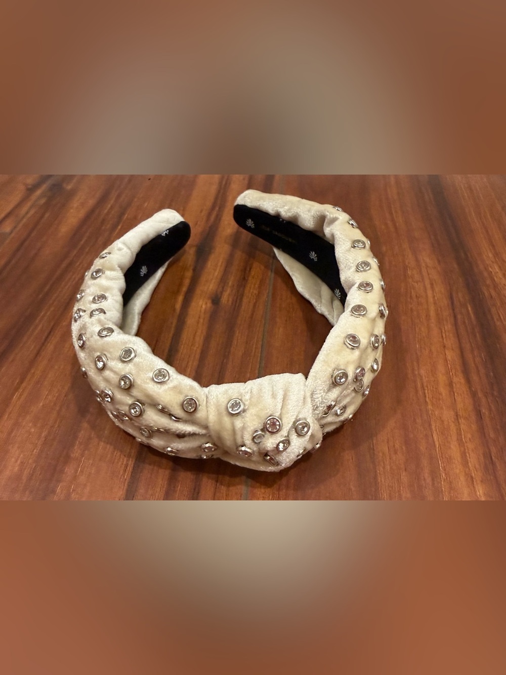 Lele Sadoughi Cream Velvet Crystal Knot Headband | Kids / Adult Small